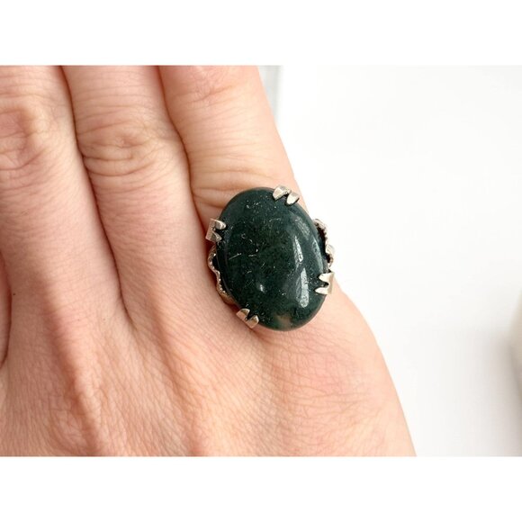 Dark Green Quartz Double Claw Prong 925 Sterling Silver Vintage Ring - sz  5 - Picture 9 of 12